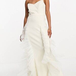 ASOS maxi dress with mesh ruffles in cream ivory, SIZE 4